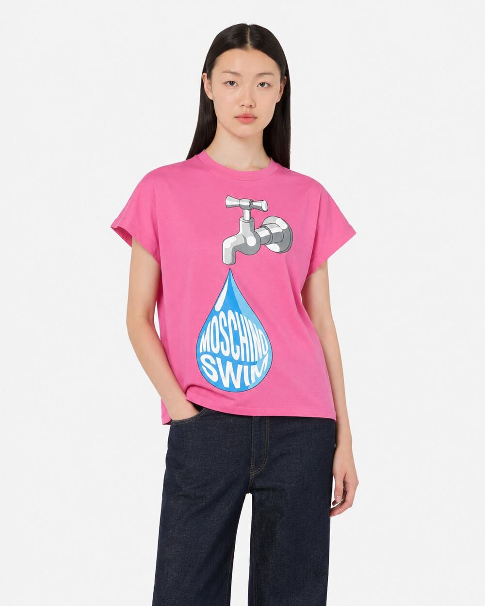 Moschino Swim Faucet Water Drop Graphic Oversized Tee Pink Size XS